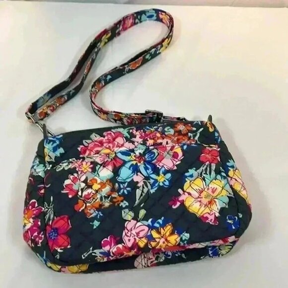 VERA BRADLEY CARSON MINI SHOULDER BAG PRETTY POSIES GREY REMOVABLE STRAP - Picture 4 of 8